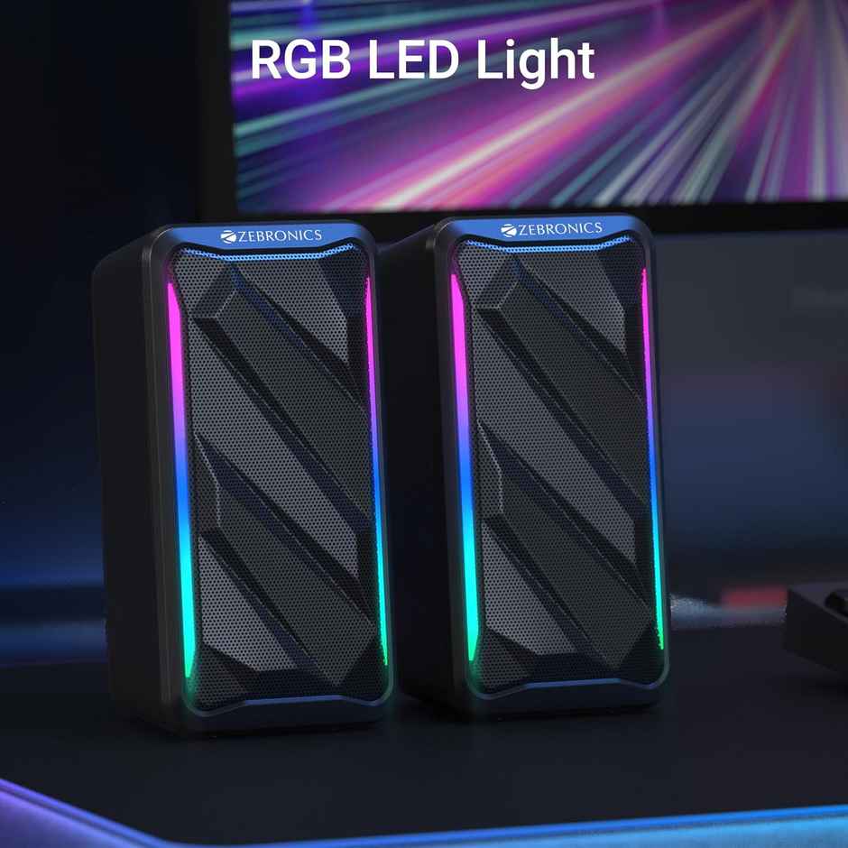 Zebronics Igloo 2 | 2.0 Speakers | 10 W | RGB LED | USB Powered | AUX | Volume Control Pod | Black