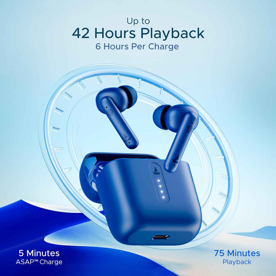 boAt Airdopes 141 TWS Earbuds W/ 42h Playtime, Low Latency Mode for Gaming, Enx Tech (Thunder Blue)
