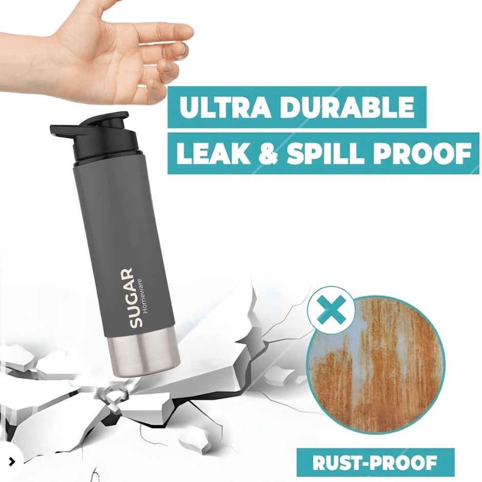 Sugar Homeware Ecopack Stainless Steel Sipper Sports Water Bottle | 800 ml - Grey