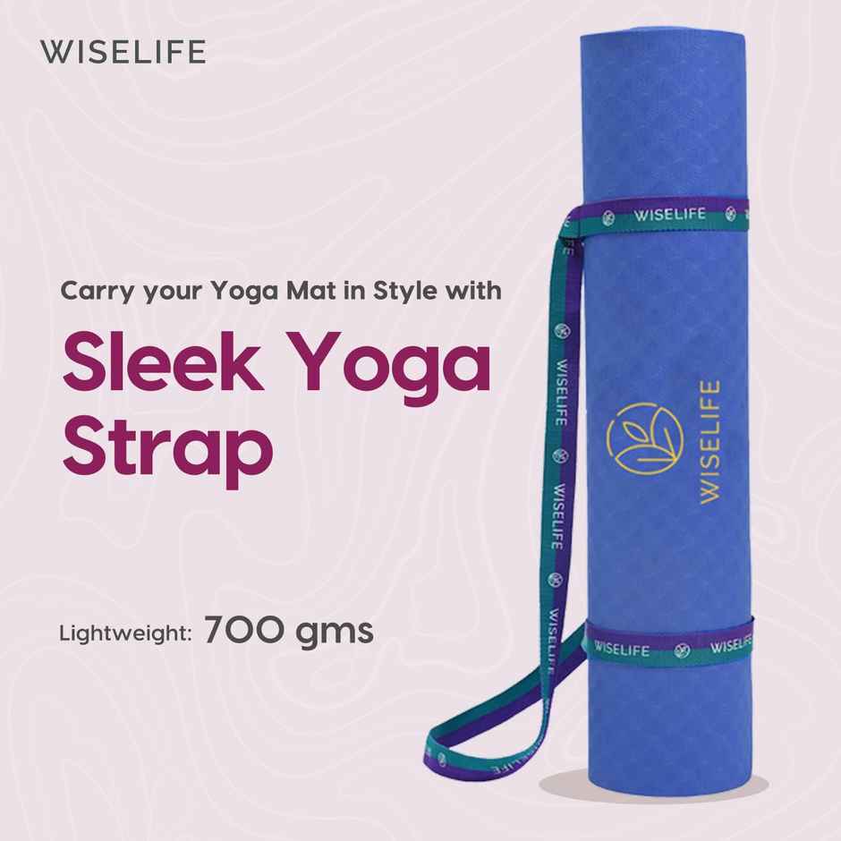 Wiselife Tru Body Alignment Yoga Mat + Sleek Yoga Strap - Navy Blue