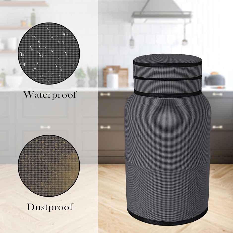 Kuber Industries Mini Check PVC LPG Cylinder Cover for Kitchen | Grey