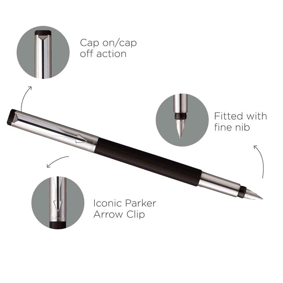 Parker Vector Metallix Fountain Pen with Silver Key Chain | Ink Color-Blue | Gift for Professionals