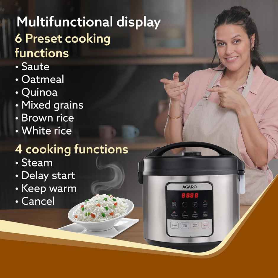 Agaro Royal Electric Rice Cooker, 5 Ltr, Steam Basket, 6 Preset Cooking, Keep Warm, Up To 1500G