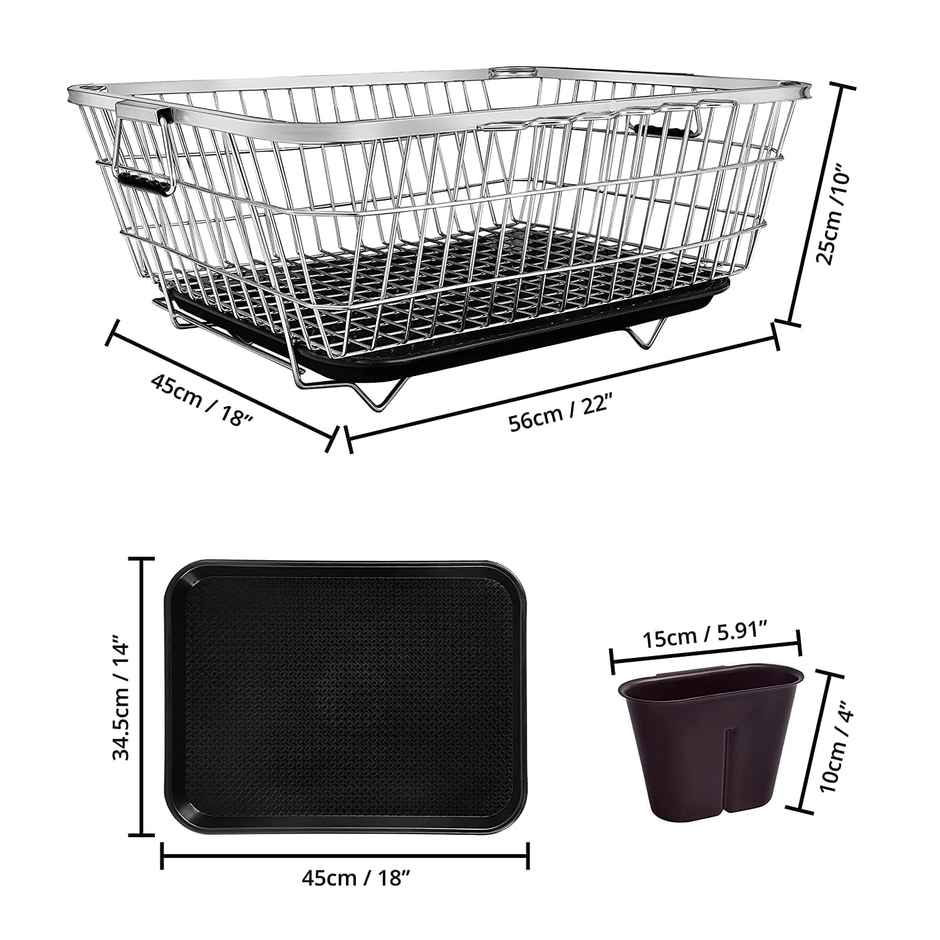 Tex-Ro Stainless Steel Utensils Basket with Removable Dish Drainer & Cutlery Holder