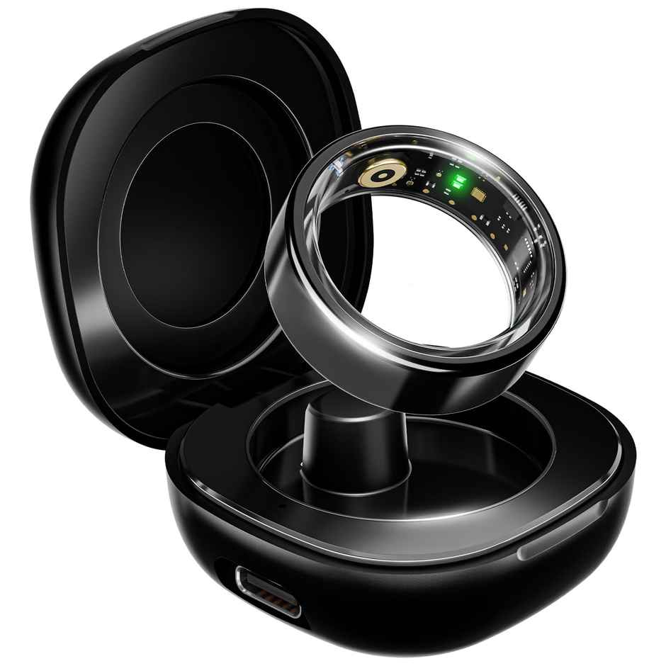 boAt SmartRing Active w/ Health Monitor, Magnetic Charging Case & Crest App (Size 8, Midnight Black)