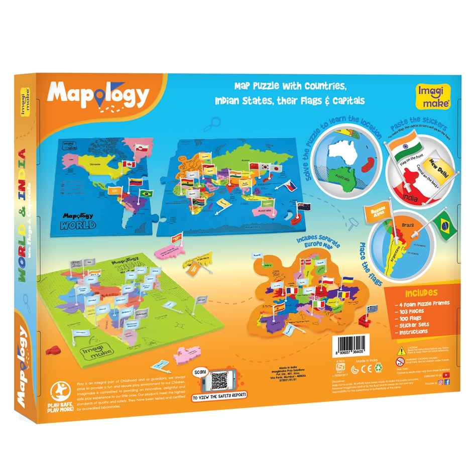 Imagimake Mapology India Map and World Map Puzzle Combo with Capitals and Flags of Country