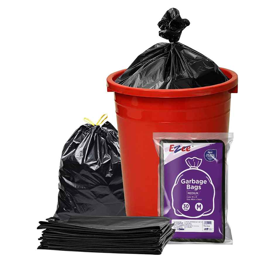 Ezee Flat Garbage Bags Medium Black | 19 x 21 Inch