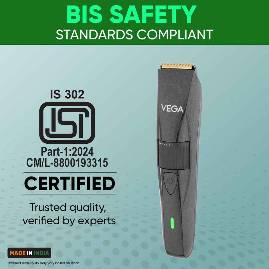 VEGA P-2 Beard Trimmer for Men with 160 Min Runtime, 2 Comb Attachment, Type-C Fast Charging VHTH-26