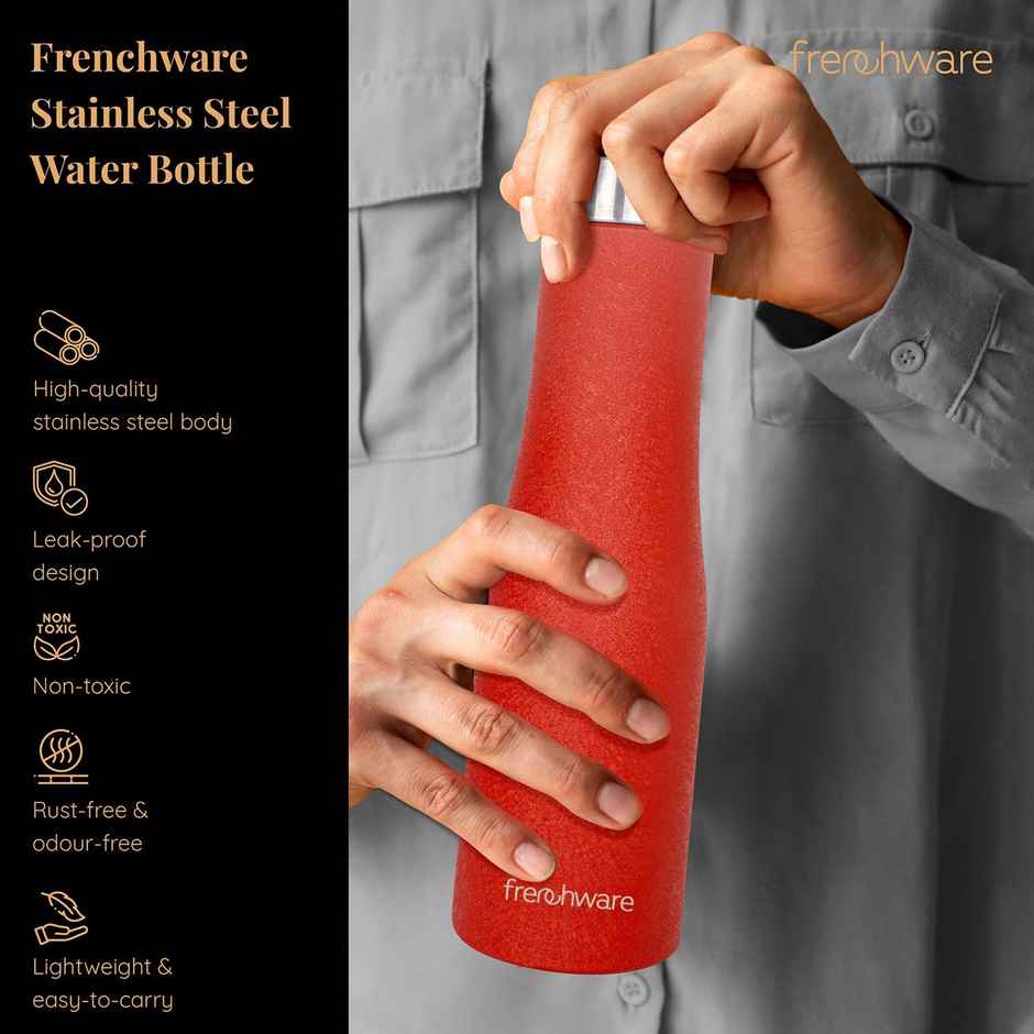Frenchware Premium Textured 1 L Stainless Steel Water Bottle, Scratch | Resistant, Rust | Free | Red