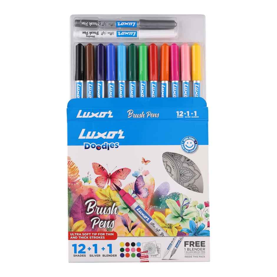 Luxor Doodles Brush Colour Shades with Silver & Blender Pen