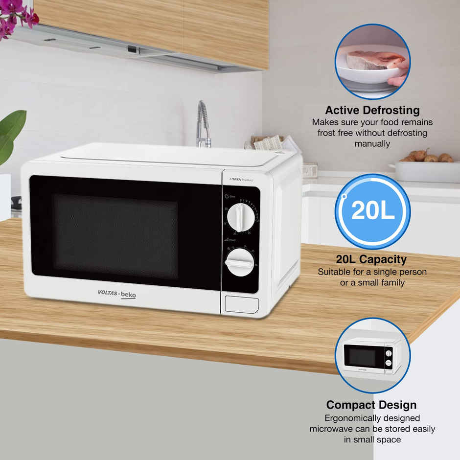 Voltas Beko | 20 L Smart Solo Microwave Oven |MS20MPW10 | White