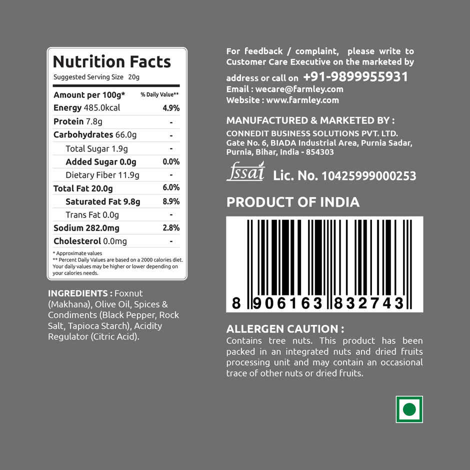 Farmley Black Pepper Makhana Roasted In Olive Oil Healthy Snacks