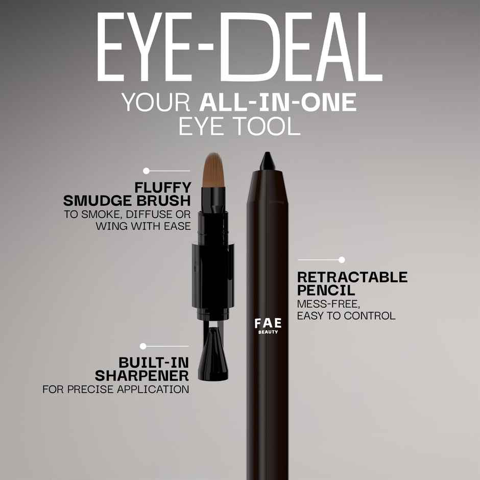 FAE Beauty Eye-Deal Kajal | 24 Hr Waterproof | Smudge-Proof with in-built Sharpener | Black Sesame