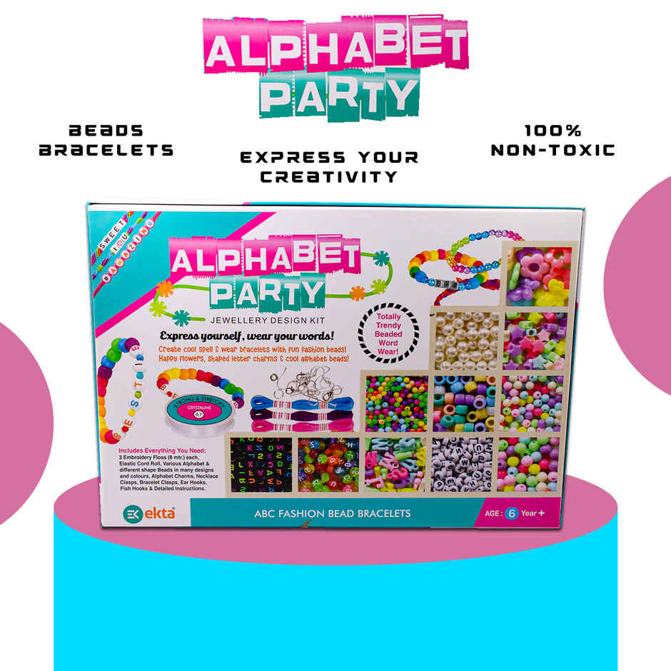 Ekta Alphabet Party Jewellery Kit, Create Bracelet with Alphabet Charm,Colorful Beads & Accessories
