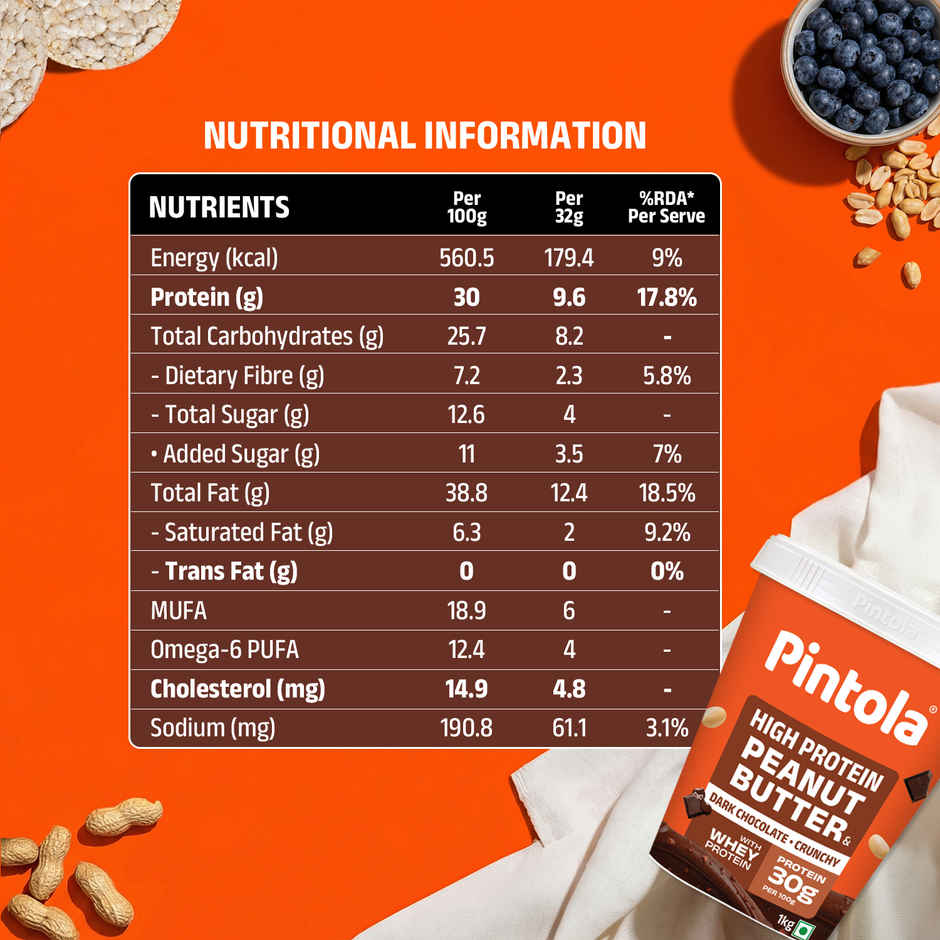 Pintola Crunchy High Protein Peanut Butter Dark Chocolate