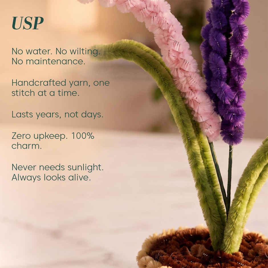 Kyari Soft Chenille Handmade Potted Flower Desk Decor | Purple & Pink