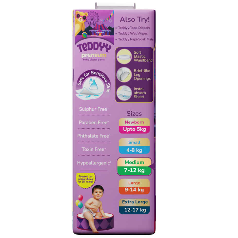 Teddyy Baby Diaper Premium Pants Medium | 7-12 kg | 36 Counts