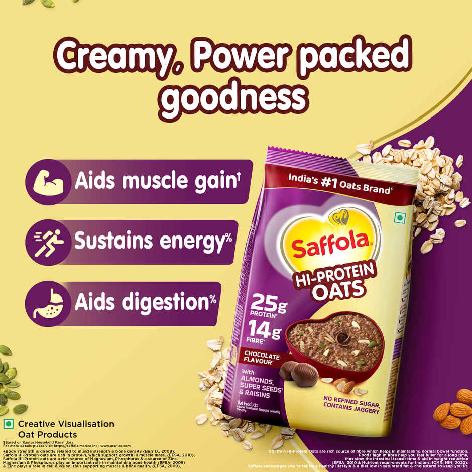 Saffola 25g High Protein Oats | 14g Fibre | No Refined Sugar | Chocolate Flavour