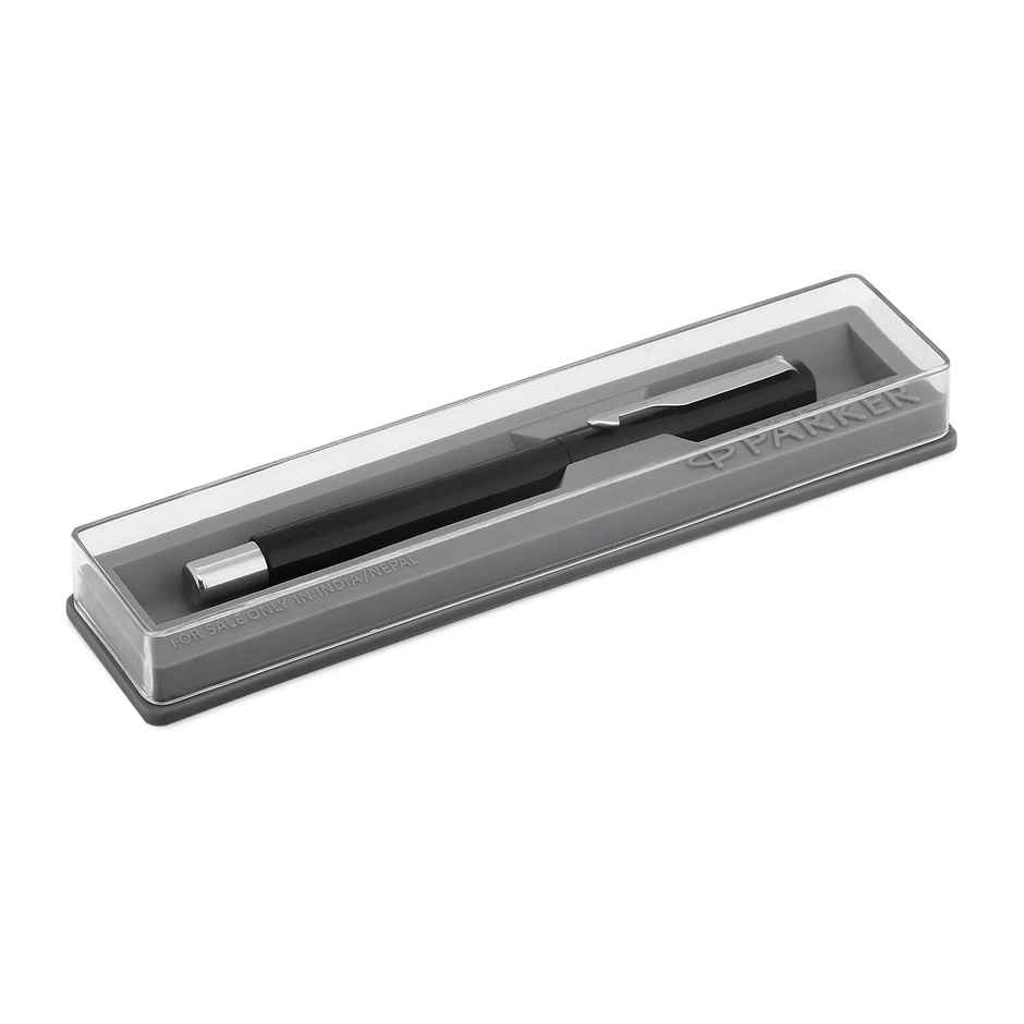 Parker Vector Chrome Trim Black Roller Pen | Blue Ink | Smooth Gift Set