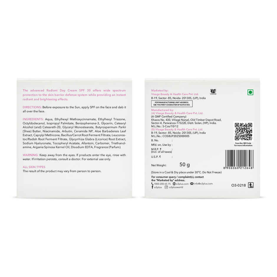 O3+ Radiant Day Cream SPF-30 Brightening & Radiant