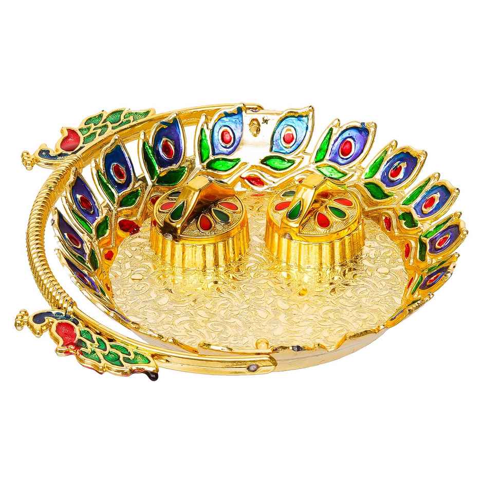 Peacock Decorative Aarti Thali Set for Pooja | Ecraftindia