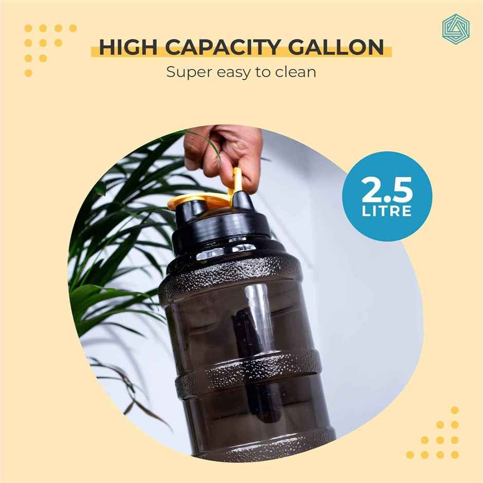 Boldfit Gallon Water Bottle 2.5 L For Gym & Sports 2.5 L Yellow Handle
