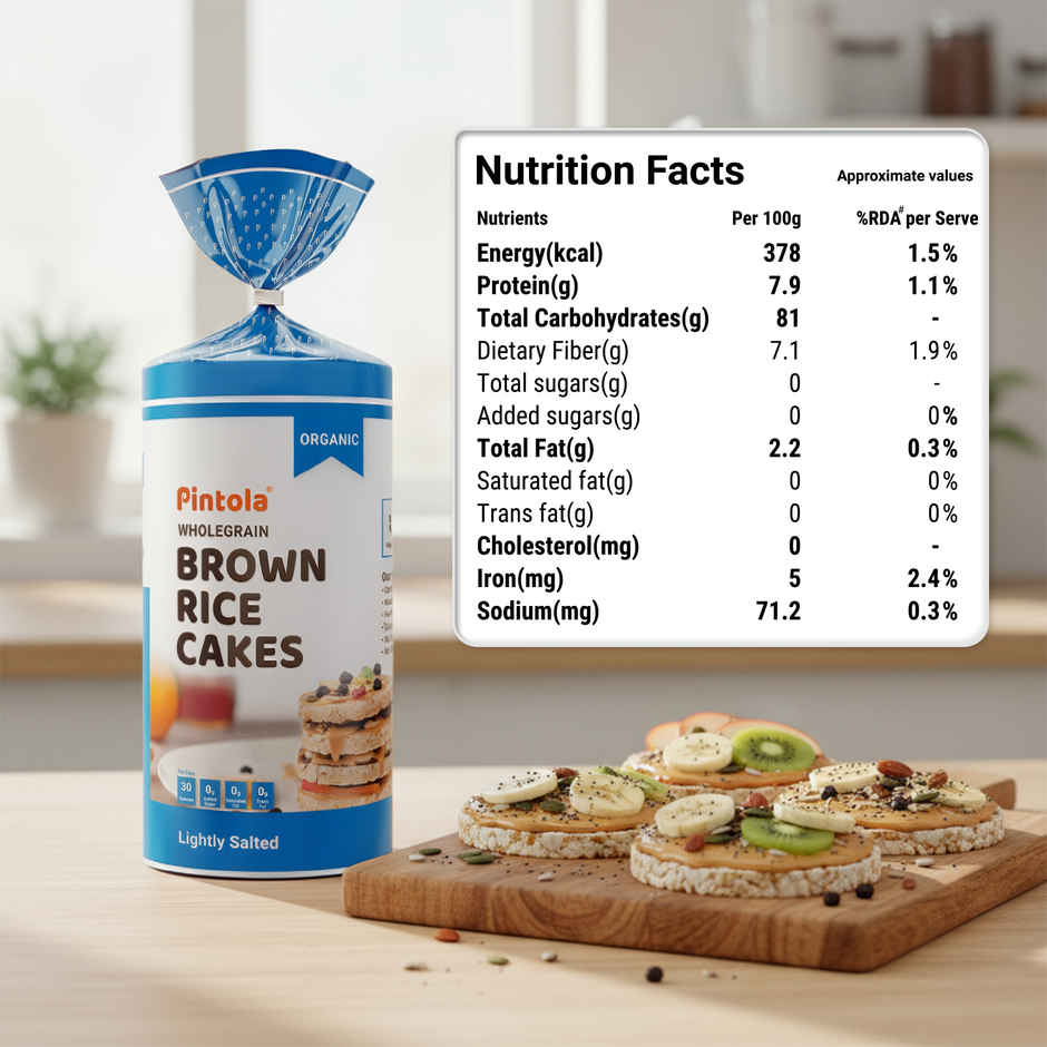 Pintola Organic Wholegrain Brown Rice Cakes | All Natural | Lightly Salted | Pack Of 1