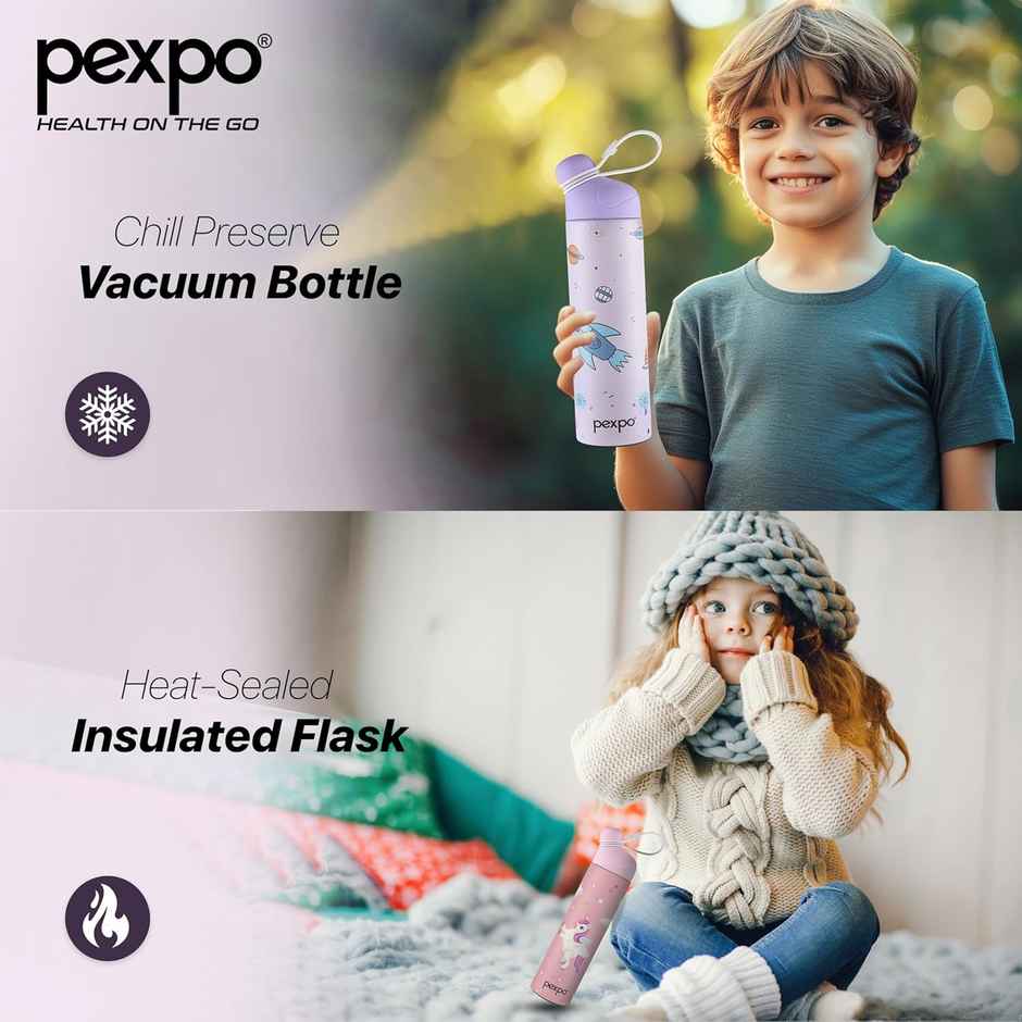 Pexpo Pico Cute Sipper | 500 ml | Hot & Cold Steel Bottle | Rocket Uv Printed Design