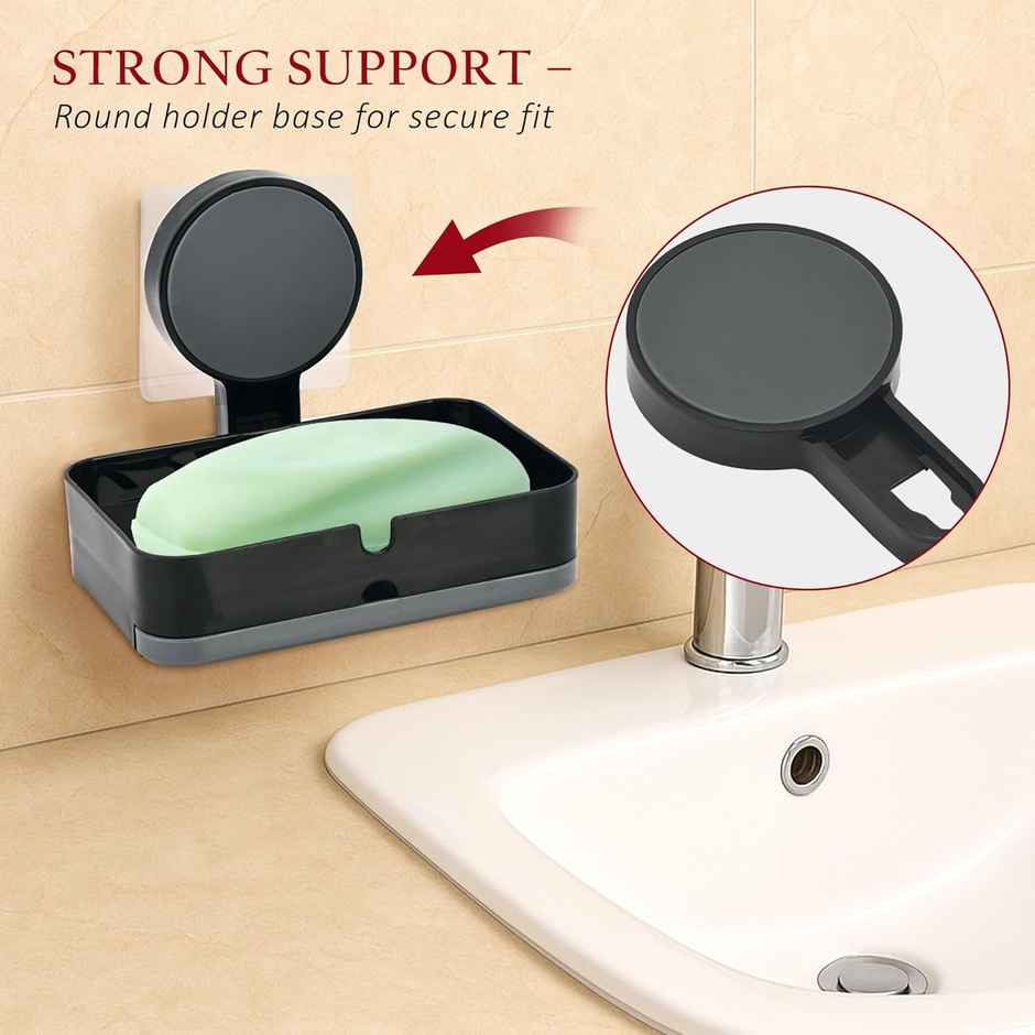 Zedak 2-in-1 Shelf Adhesive Bathroom Plastic Soap Case/ Holder | Black