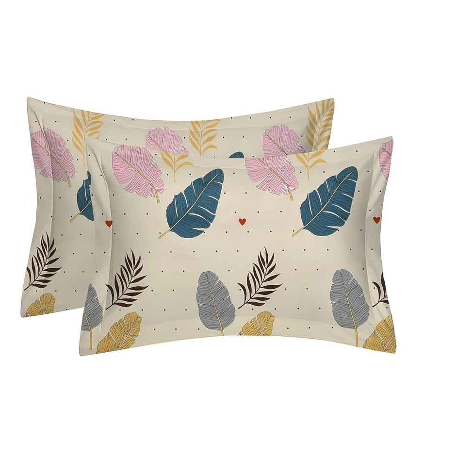 Swadeshi Style Elastic Fitted Double Cotton Bedsheet | With 2 Pillow Covers | White Floral, 87x96in