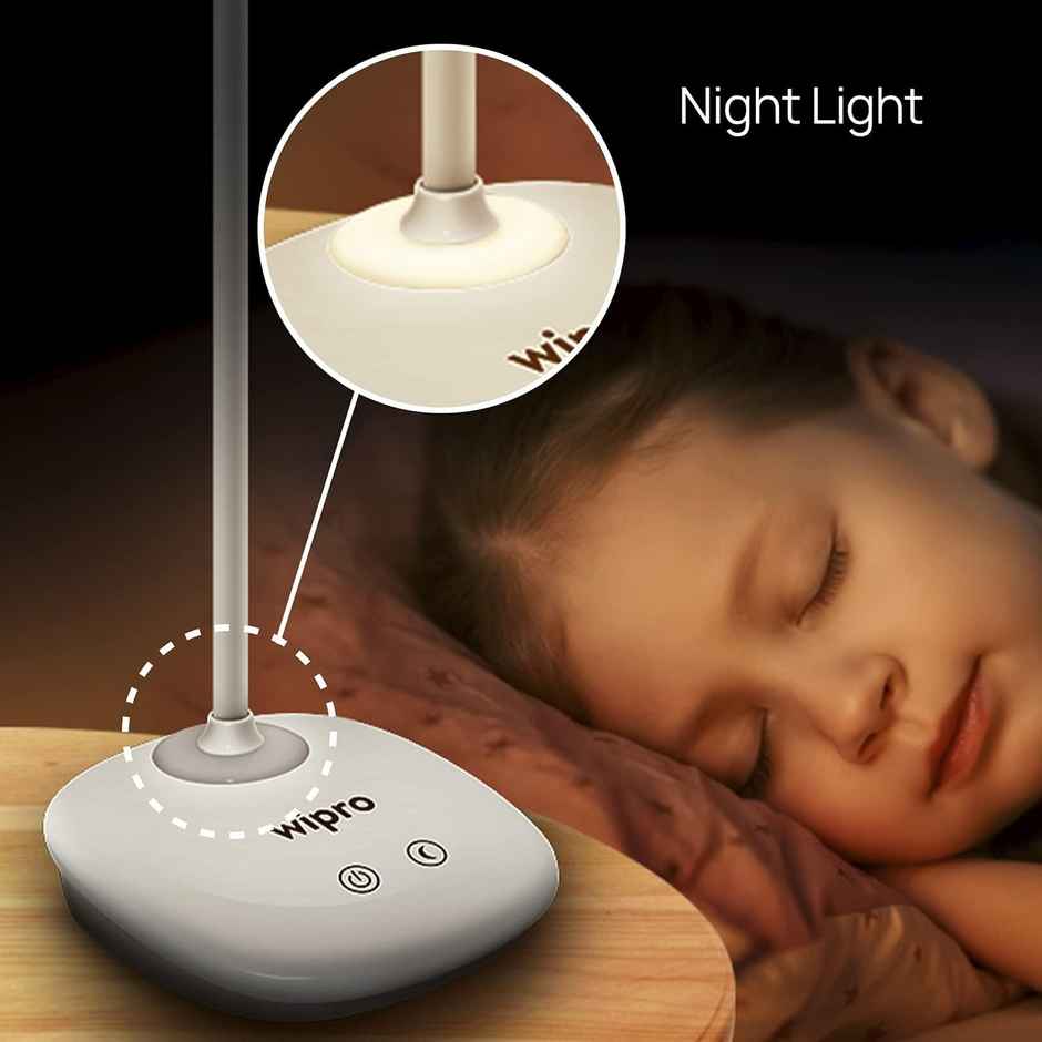 Wipro Aries 6W Rechargeable Led Table Lamp- 3 Grade Dimming and Night Light