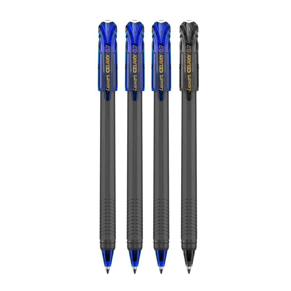Luxor Schneider Gelaxy Gel Pen Pack Of 4 | 3 Blue Pens And 1 Black Pen, Best Gel Pen For Students