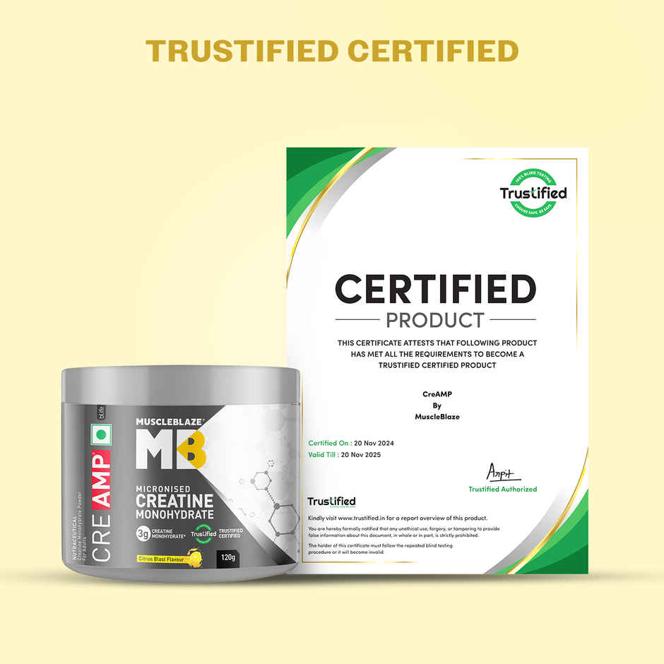 MuscleBlaze Creatine Monohydrate CreAMP with CreAbsorb | 30 Servings | Citrus Blast
