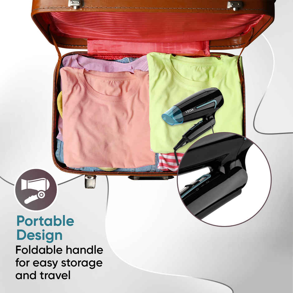 Vega U Style 1400-1600W Foldable Hair Dryer with Cool Shot Button, 2 Speed/Heat Settings, (VHDH-24)