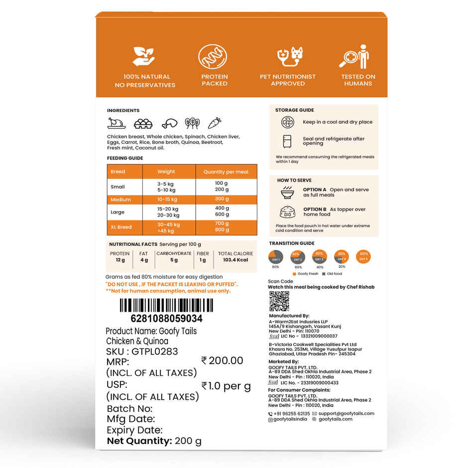 Goofy Tails Chicken and Quinoa Fresh Food for Dogs and Puppies Combo