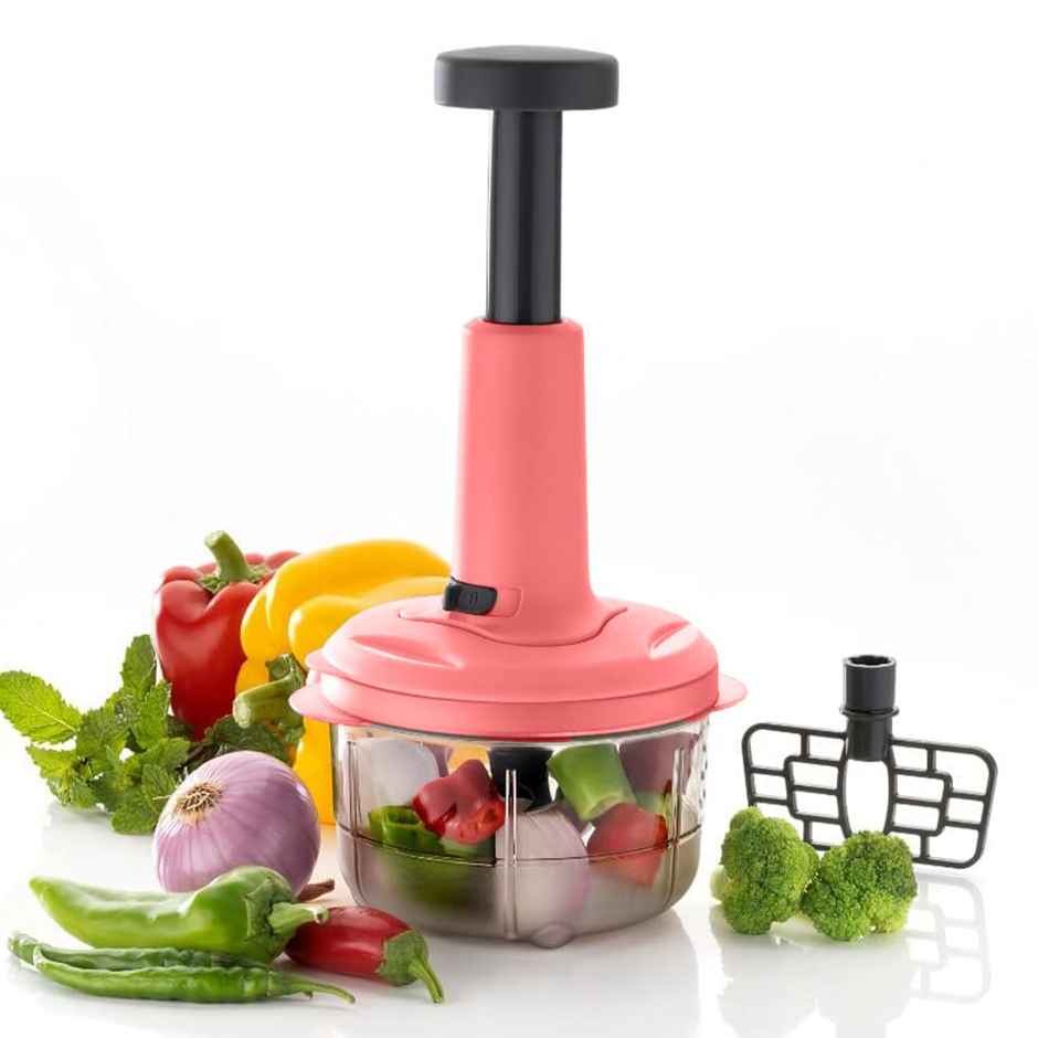 Frenchware Multipurpose Vegetable Push Chopper with 3 Blades, Handy & Compact - Peach & Black