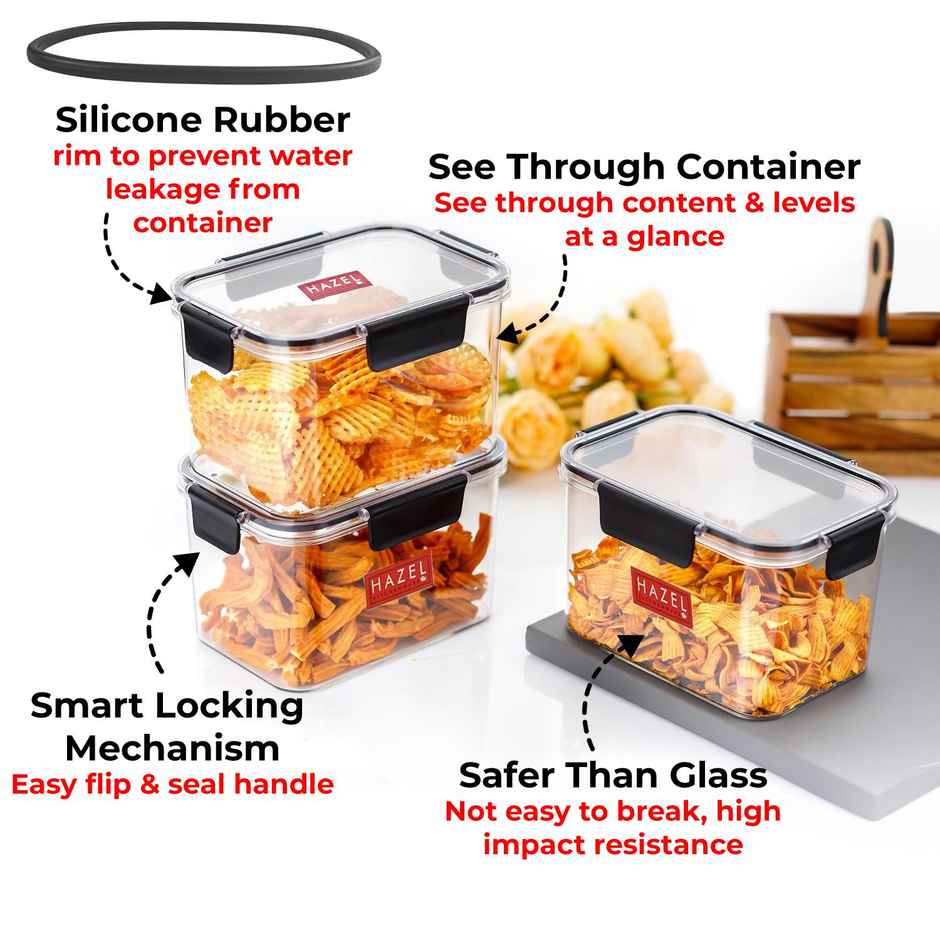 HAZEL Plastic Rectangle Container - 1500 ml Airtight | Leak Proof | Microwave Safe