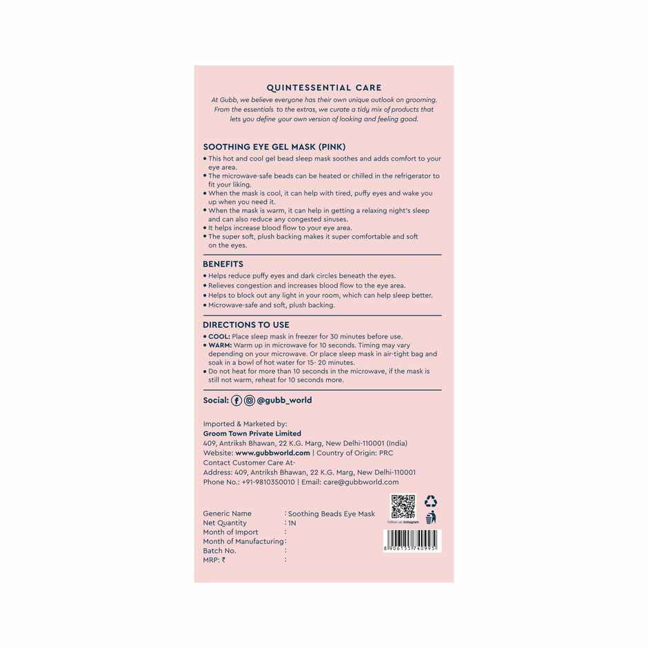 Gubb Soothing Gel Eye Mask - Pink