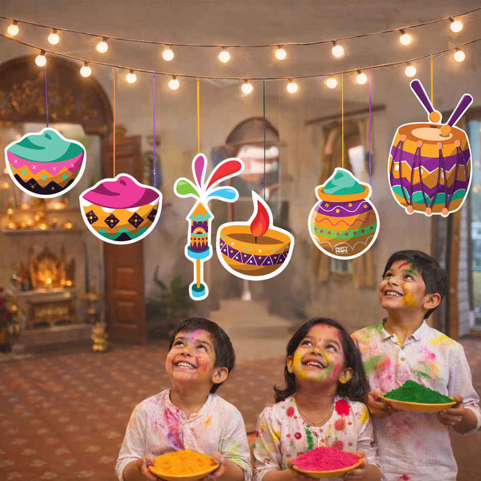 Colorful Holi Festival Paper Cut-Out Decorations with Traditional Indian Design | Party Propz