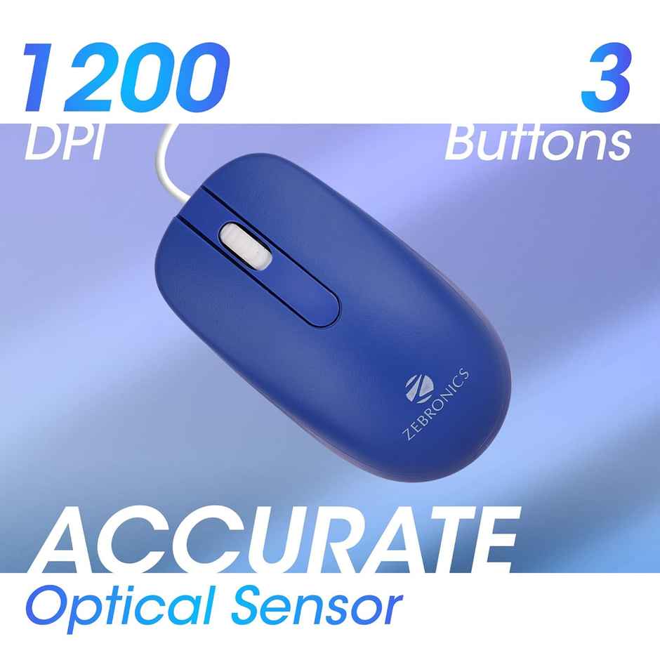 Zebronics JUDWAA 541 USB Keyboard and Mouse Set for Computers & Laptops with 1200 DPI | Blue