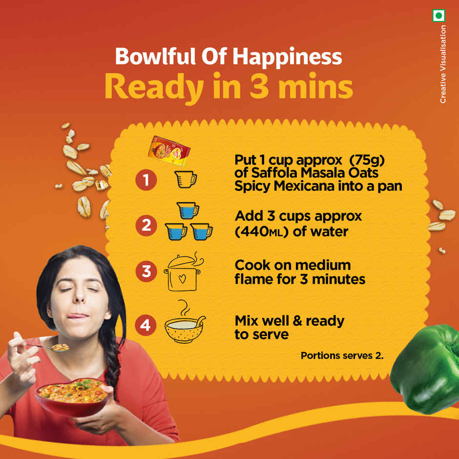 Saffola Masala Oats Spicy Mexican, Healthy & Tasty, Anytime Snack