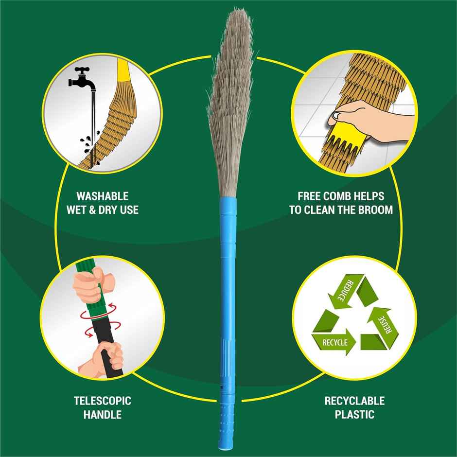 Hic Telescopic Zero Dust Broom - Assorted