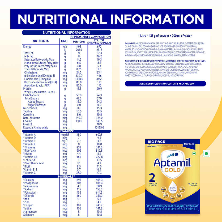 Aptamil Gold 2 Follow up Infant Formula Powder | Stage 2 | After 6 months