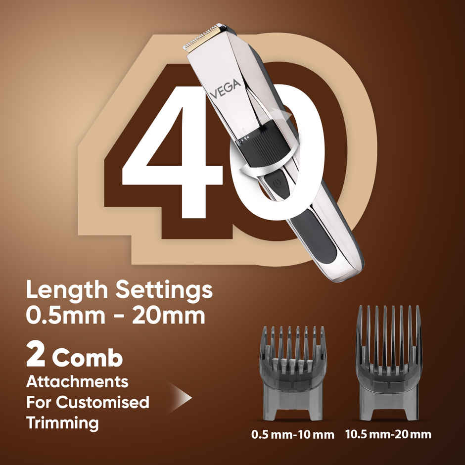 Vega P3 Battery Powered Trimmer for Men, USB C Type, 160 Mins Runtime & 2 Beard Comb, (VHTH-27)