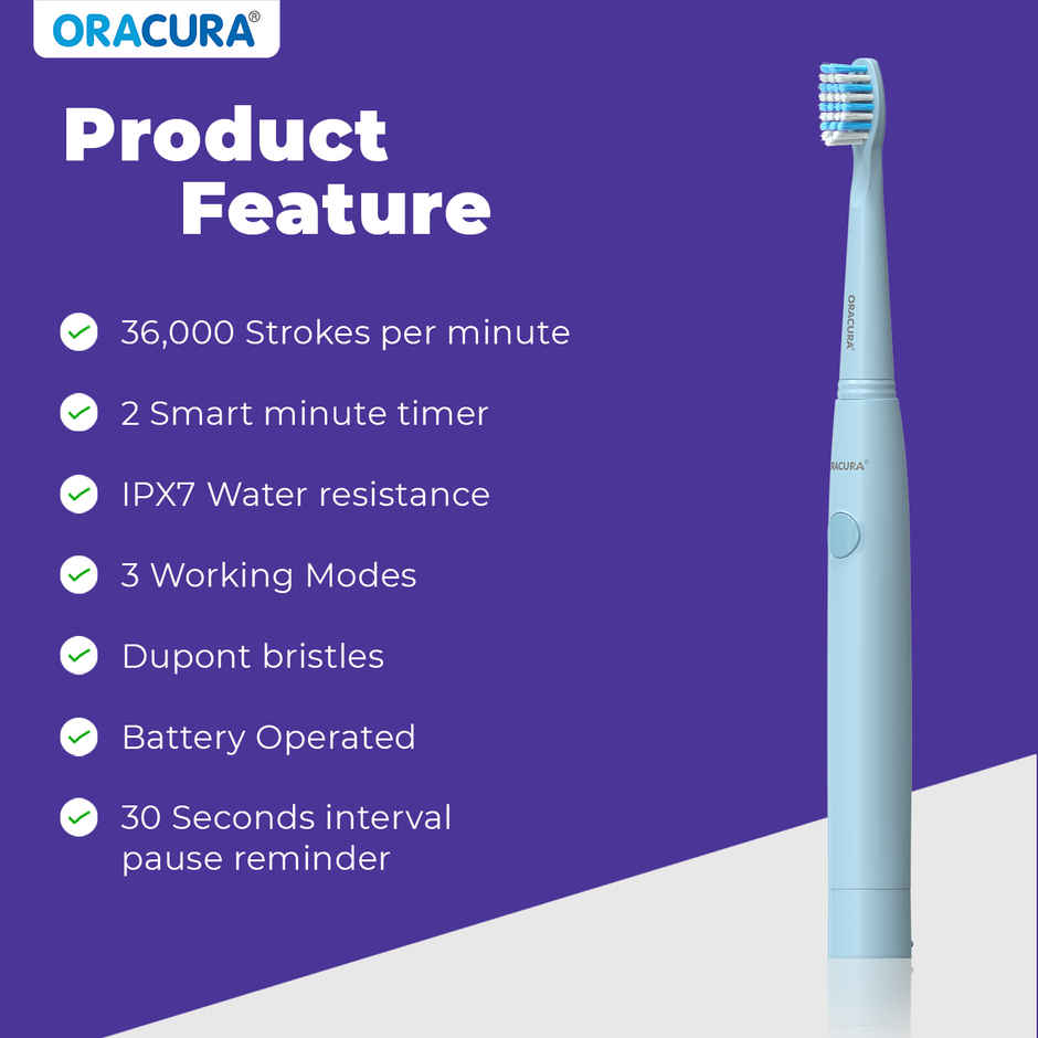 Oracura Sb100 Sonic Lite Battery Operated Electric Toothbrush Blue