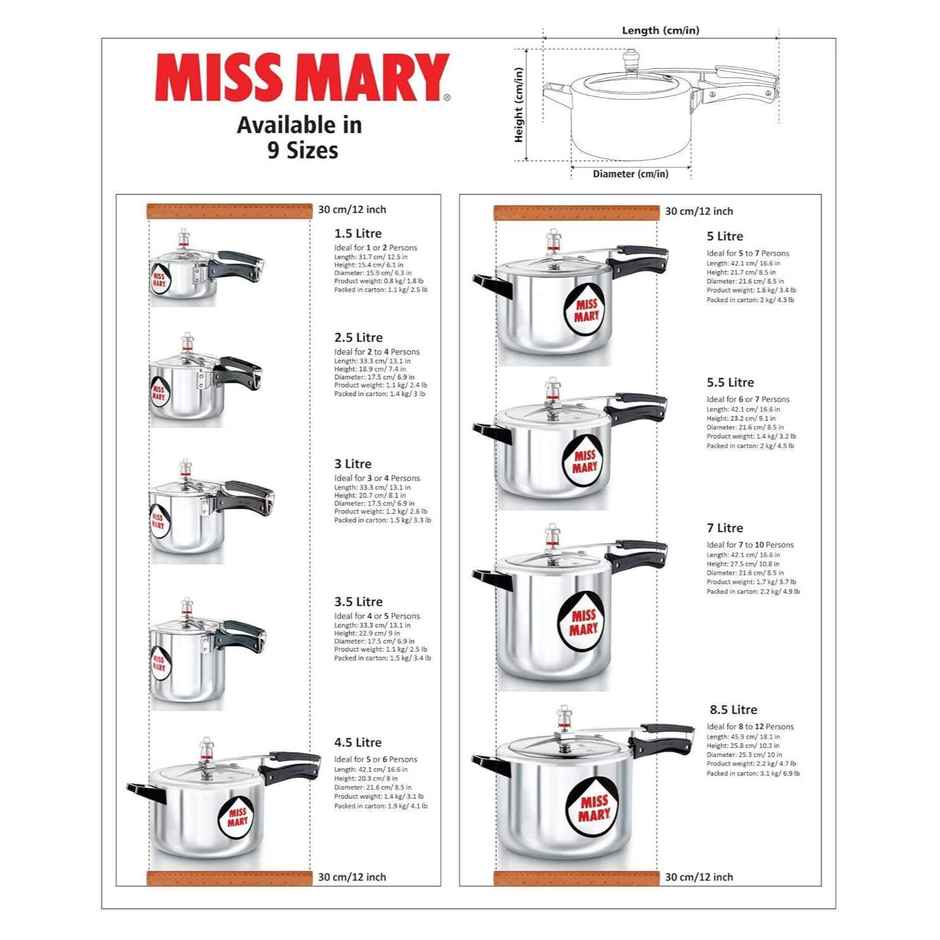 Hawkins 1.5 Litre Miss Mary Pressure Cooker, Small Inner Lid Cooker, Silver (Mm15)