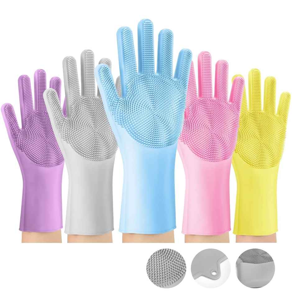 Perpetual Magic Silicone Dish Washing Gloves | Multicolour | 2 Pairs | Car | Bathroom Cleaning