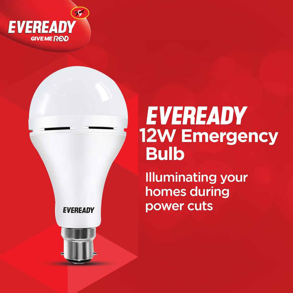 Eveready 12W Emergency Inverter LED Bulb | Cool Day Light | 6500K | 3 Hours Backup, B22 Base