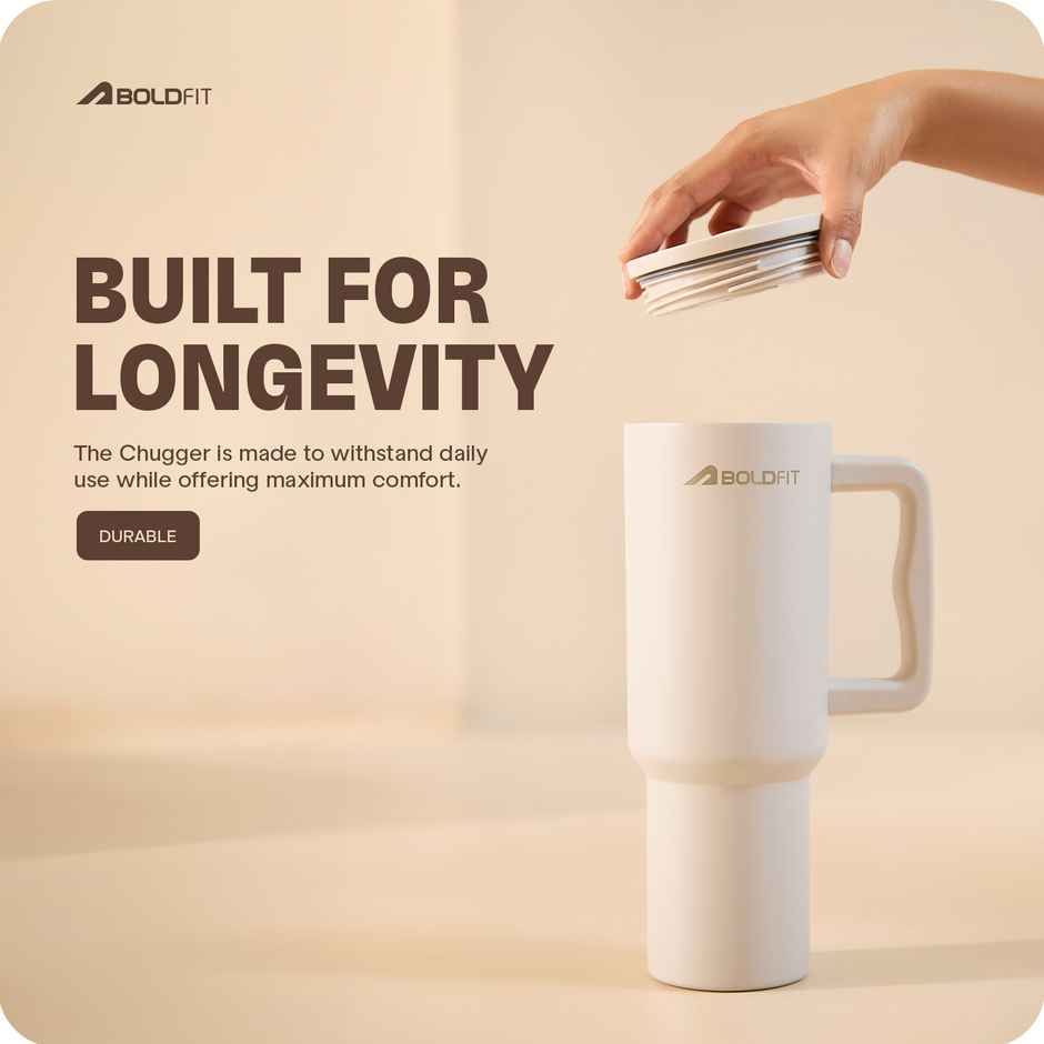 Boldfit Tumbler Bottle with Lid and Straw | Stainless Steel | Double Insulated | 1200 ml - Sand