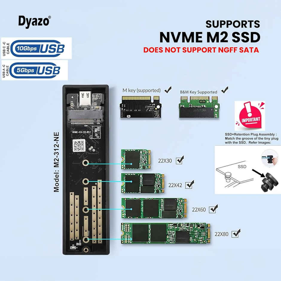 Dyazo USB 3.0 & Type C SSD Enclosure - 10 Gbps - NVME/M.2 Compatible